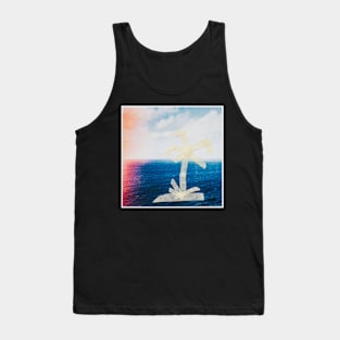 Taped Palm Tree on Printed Photo of Ocean Tank Top